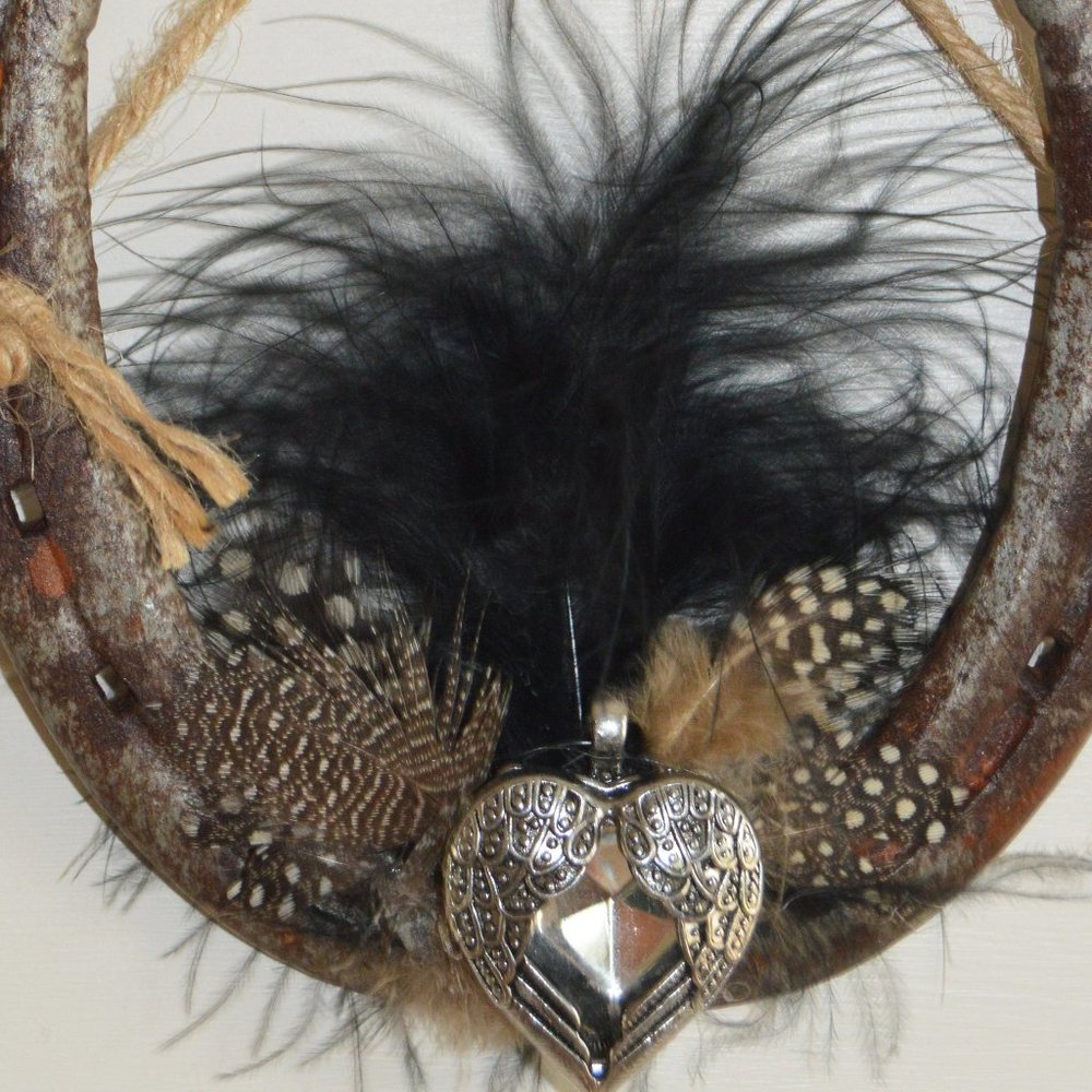 Crystal Heart Lucky Horseshoe with Feathers